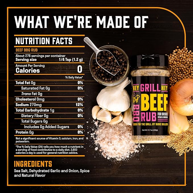 Hey Grill Hey | Beef Rub 11.7 oz | NBBQA Award Winning Rub. Geat brisket seasoning, burger seasoning, steak seasoning, veggies and more.