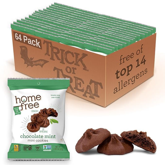 Homefree Chocolate Mint Mini Cookies, Gluten Free, Nut Free, Vegan, Individually Wrapped Packs, School Safe and Allergy Friendly Snack, 0.95 oz. (Pack of 64)