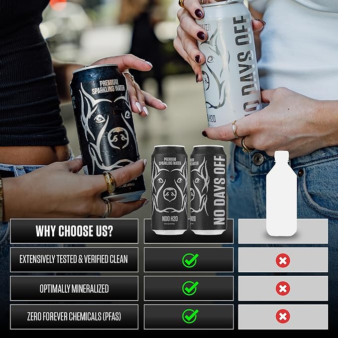NDO H2O Premium Purified Water Case - 12 Pack (16 fl oz, Sparkling) | Reverse Osmosis Canned Water | Tested for Over 400 Impurities | Purified, Carbonated & Balanced | Alkaline & Minerals