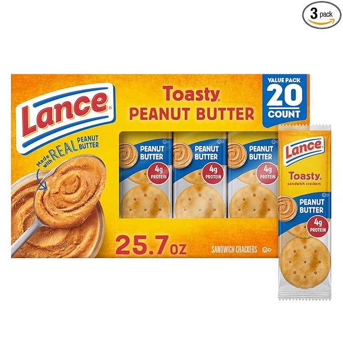 Lance Sandwich Crackers, Toasty Peanut Butter, 20 Individually Wrapped Packs, 6 Sandwiches Each