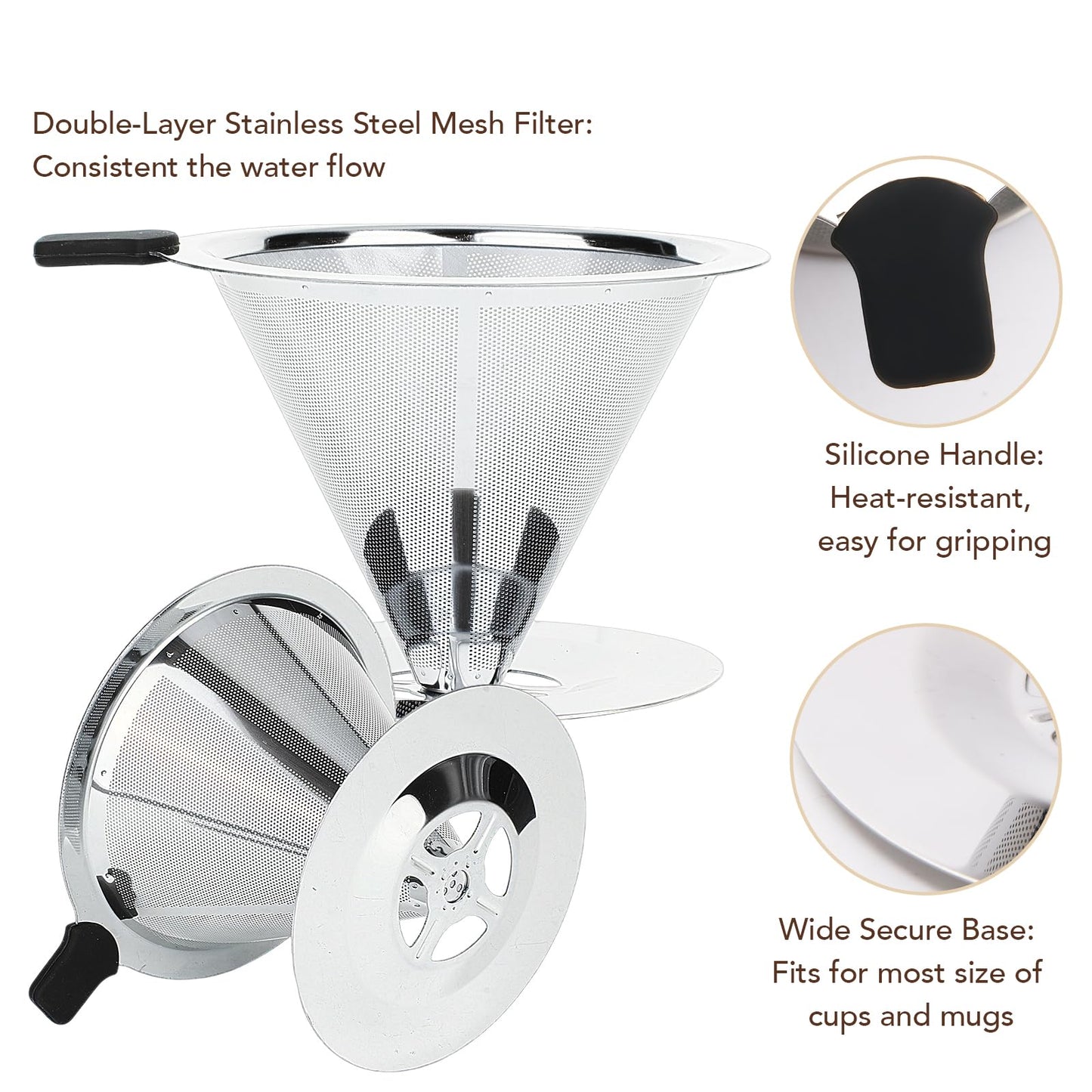 Premium Pour Over Coffee Dripper with Reusable Stainless Steel Filter – Portable, Easy Clean Coffee