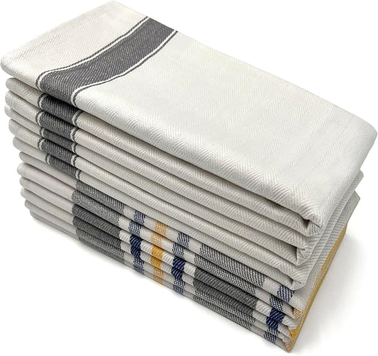 Lincoln & Palm Natural Cotton Tea Towels, 27 x 19, Set of 6 Herringbone Kitchen Dish Towels, Flour Sack Flat Woven for Drying Dishes, Hands, or Bread Proofing, Striped, Patterned Designs (Light Gray)