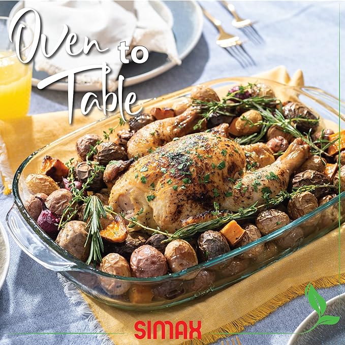 Simax Clear Glass Roaster Dish: Large Rectangular Roaster Pan For Baking And Cooking - Oven and Dishwasher Safe Cookware ??3.5 Quart Oven Pan