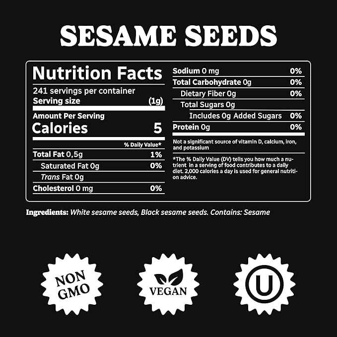 Bakers Club Bulk 17oz Mixed Black and White Sesame Seeds - Tuxedo blend for Sushi, Tuna, Stir Fry, Bread, Poke Bowls - Kosher, Gluten Free, Rich in Sesame Oil - Ideal for Toasting, Cooking, Baking