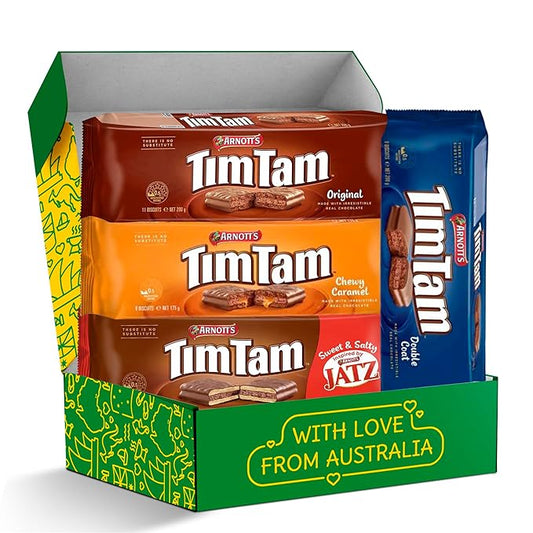 Tim Tam Variety Pack: Original, Double Chocolate, Chewy Caramel & Jatz - Authentic Australian Biscuit Gift Set