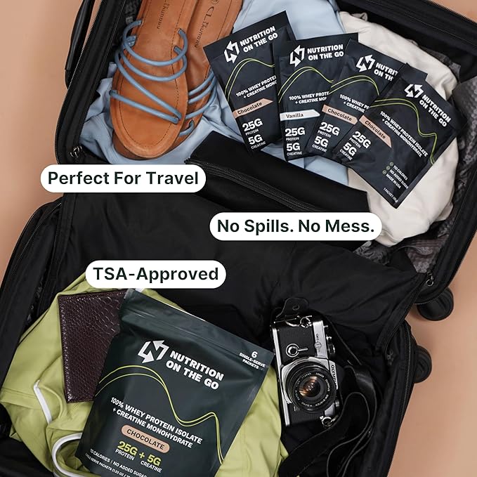 Travel Whey Protein Isolate Packets ??Single-Serve Protein Powder ??25g Protein + 5g Creatine ??Chocolate (60-Pack)