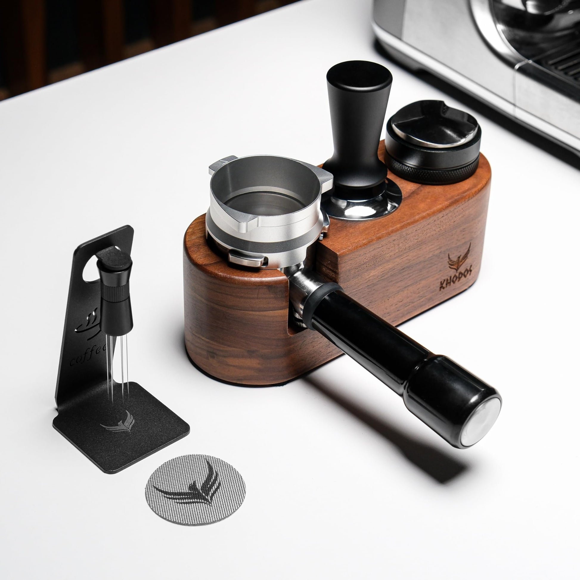 KNODOS Espresso Tamping Station 54mm For Breville Espresso Machine Accessories,Rosewood Portafilter