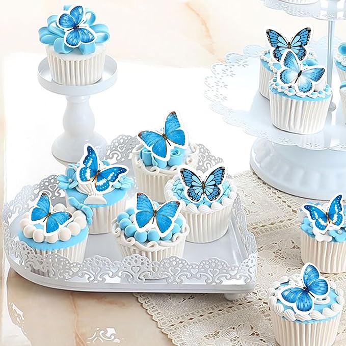 48Pcs Edible Butterfly Cupcake Toppers Double Layer Butterfly Decorations for Women's Happy Birthday Cake Decorations Party Decorations