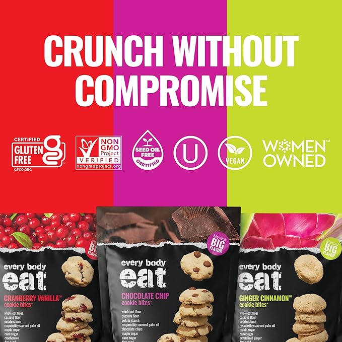 Every Body Eat Crunchy Cookie Bites, Gluten & Dairy Free, Vegan, School Lunch Snacks, (5.5 Ounce (Pack of 3), Variety Pack)