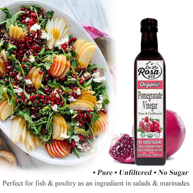 De La Rosa Organic Vinegar Variety Pack, Raspberry, Pomegranate & White Balsamic Vinegar, Vegan, Kosher, Non-GMO & Gluten Free, Great for Salad Dressing, Marinades & More | 16.9 Oz (Pack of 3)