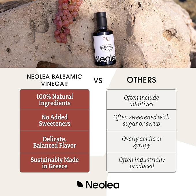 Neolea Dark Balsamic Vinegar from Greece - Made from 70% Grape Must & Red Wine Vinegar Aged in French Oak Barrels- Dressing for Salad, Cooking, Food, Cheese & Meal - 8.45 fl oz / 250 ml