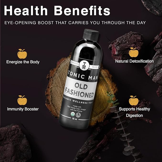 Tonic Man Old Fashioned Organic Wellness Herbal Tonic Made with Raw Apple Cider Vinegar Organic Herbs and Spices Energize Body | Immunity Booster Non-GMO 16oz Bottle (Pack of 8)