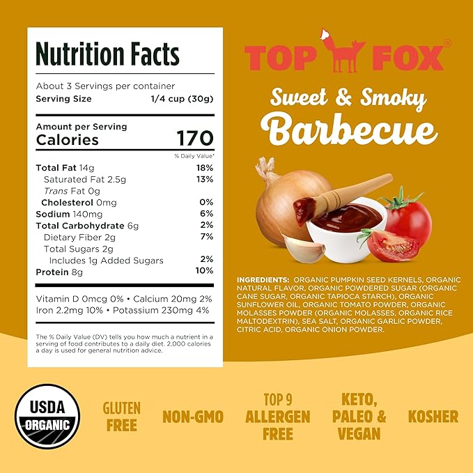 Top Fox Snacks BBQ Pumpkin Seeds to Eat (Barbecue, 3.5 oz – 6 Pack) - Gluten Free Snacks, Healthy Protein Snacks, Keto Friendly Snacks, Allergen Free Snacks, Paleo & Vegan - Organic Pop-Roasted