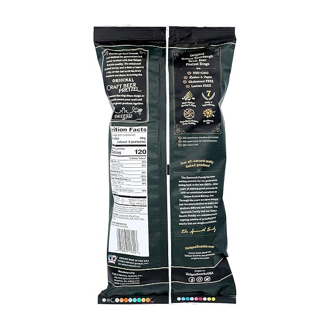 Unique Snacks Sourdough Craft Beer Pretzel Rings, Delicious Homestyle Baked Snack Bag, Vegan, OU Kosher, and Non-GMO Food, No Artificial Flavor, 11 Oz. Bag, Pack of 6