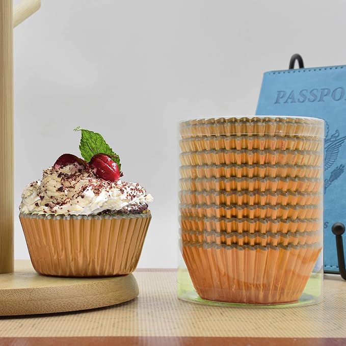 200 Pcs Orange Foil Cupcake Liners Standard Baking Cups Muffin Paper Cases