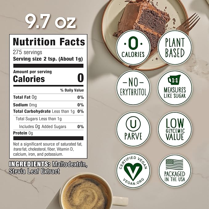 Stevia In The Raw Bakers Bag, Plant Based Zero Calorie Sweetener, No Added Flavors or erythritol, Sugar-free Sugar Substitute for Baking, Suitable For Diabetics, Vegan, Gluten-Free, 9.7Oz Bag (Pack of 2)