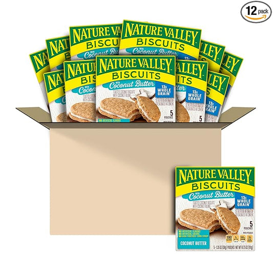 Nature Valley Biscuit Sandwiches, Coconut Butter, Snacks, 5 ct, 6.75 OZ (Pack of 12)