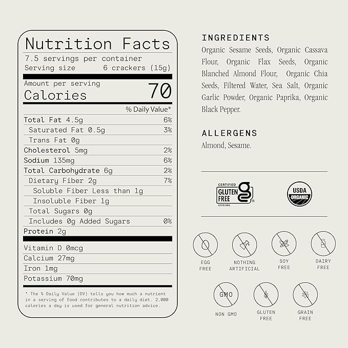Julian Bakery® Organic Seed Crackers - Salt & Pepper 4oz | Gluten Free and Organic Certified | Grain Free | Low Carb | Plant-Based | Vegan (3PACK)