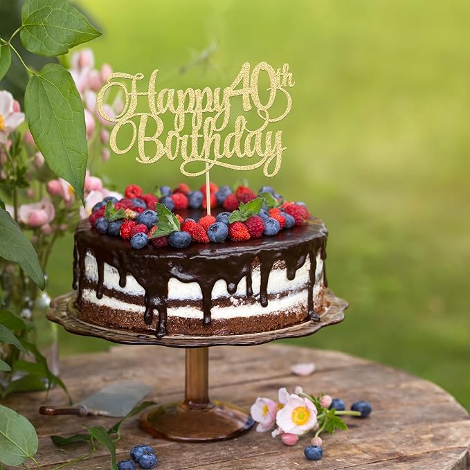 1 Pack Happy 40th Birthday Cake Topper Gold Glitter Number 40 Forty Years Old Birthday Cake Pick Decoration For 40th Birthday Celebrating Anniversary Party Supplies