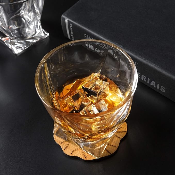 KANARS Old Fashioned Whiskey Glasses with Luxury Box - 10 Oz Twisted Liquor Tumblers for Scotch, Bourbon, and Cocktail Drinks - Set of 2 - Men Gift for Housewarming Birthday Anniversary