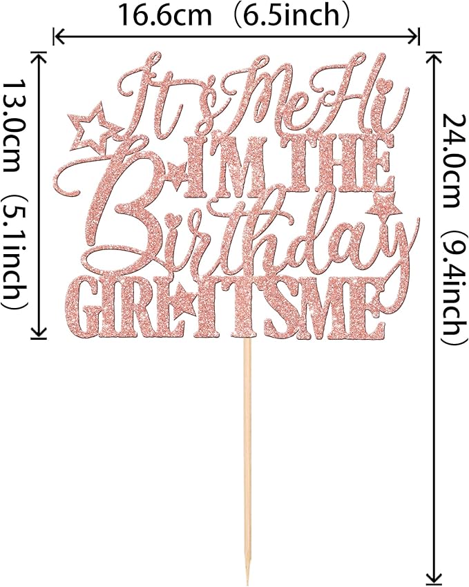 1 PCS It's Me Hi I'm the Birthday Girl It's Me Cake Topper Glitter Music Singer Cake Pick for Funny Hip Hop Singer Girls Birthday Party Cake Decorations Supplies Rose Gold