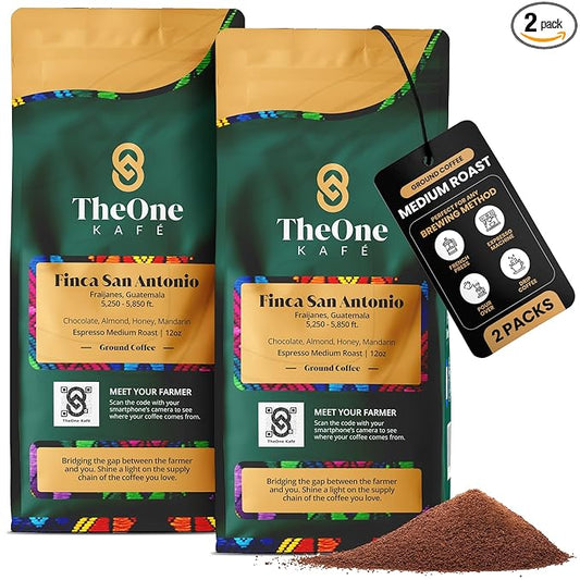 TheOne Kafé Guatemala Medium Roast Ground Coffee ??Organic, Single Origin, Premium Specialty Coffee and Ethically Sourced ??Fresh Roasted for Espresso, Drip, Pour Over ??12 oz (Pack of 2)