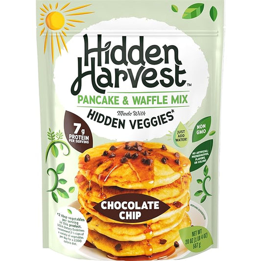 Hidden Harvest Chocolate Pancake & Waffle Mixes: Non-GMO Project Verified, Made with Hidden Veggies You Can't See or Taste, 7g of Protein per Serving, Just Add Water, Fluffly Pancakes for a Delicious Breakfast (20 oz)