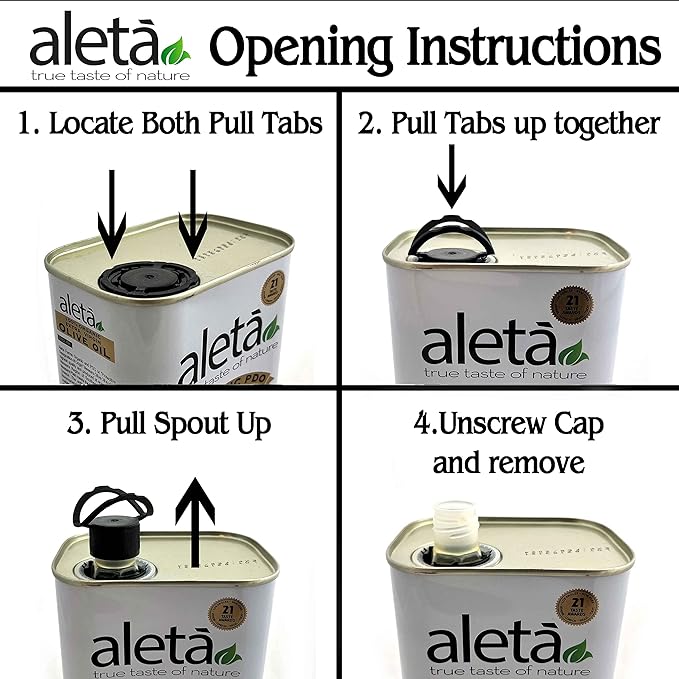 Aleta, USDA Organic Greek Extra Virgin Olive Oil, EU Certified Single Estate PDO Greece, 1 Lt (33.8 oz.) Tin, Kosher EK, Pack of 1