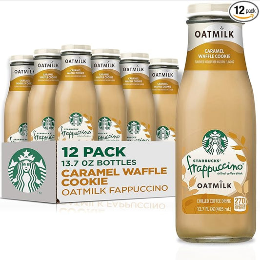 Starbucks Oatmilk Frappuccino, Coffee Drink, Caramel Waffle Cookie Oat Milk, 13.7 fl oz Bottles (12 Pack), Iced Coffee