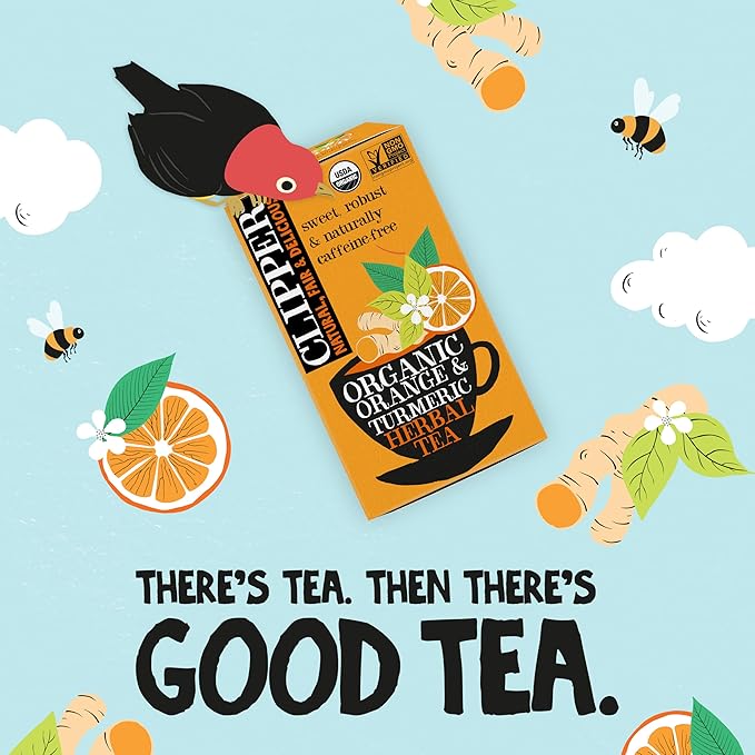Clipper Tea, Orange & Turmeric, Organic Tea with Licorice Root, Orange Peel and Hibiscus, Plant Based Herbal Tea, Caffeine Free British Tea, 6 Pack, 120 Unbleached Tea Bags