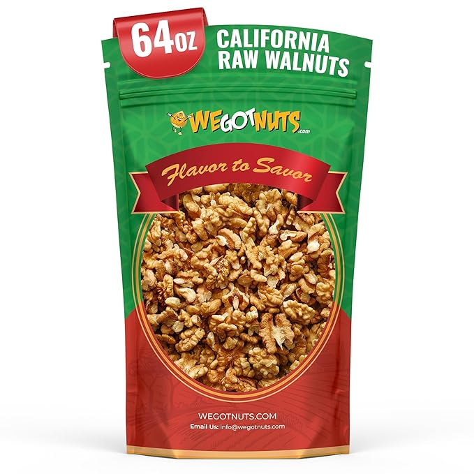 California Raw Walnuts- 4 Pounds, Resealable Package-Fresh, No Shell, Unsalted-All Natural Dry Halves and Chopped Pieces-For Snacking, Kids, Baking Brownies, Diet- Kosher Certified- by We Got Nuts