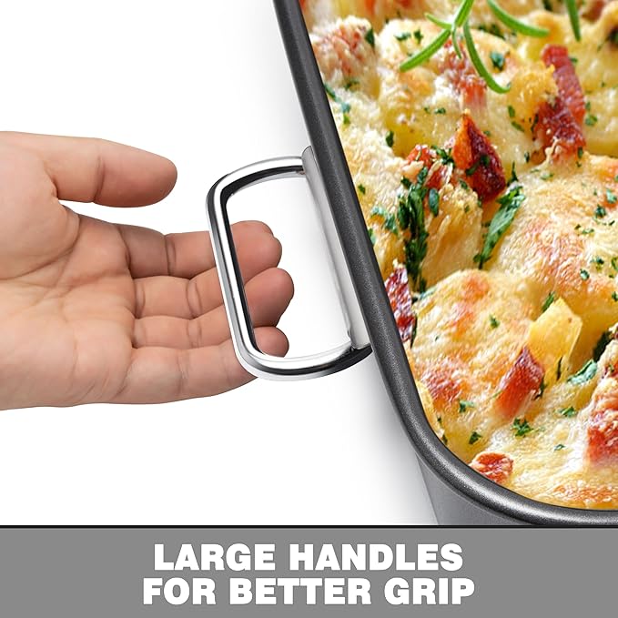 Tiawudi Lasagna Pan with Handles, 15x10x3 Inch Bakeware for Oven, Nonstick Rectangular Roasting Pan, Deep Baking Dish for Cake and Brownie, Heavy Duty