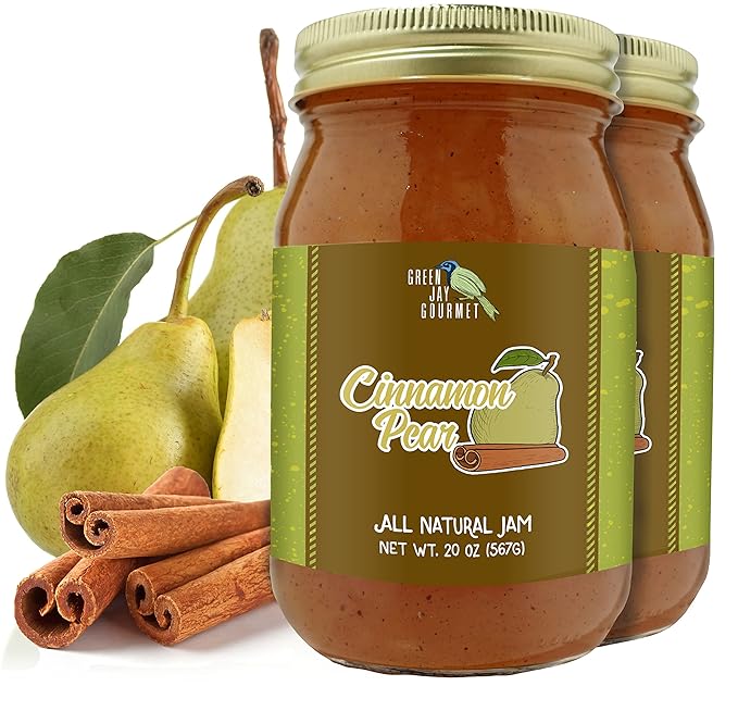 Green Jay Gourmet Cinnamon Pear Jam - All-Natural Fruit Jam with Pears & Cinnamon - Vegan, Gluten-free Jam - Contains No Preservatives or Corn Syrup - Made in USA - 2 x 20 Ounces