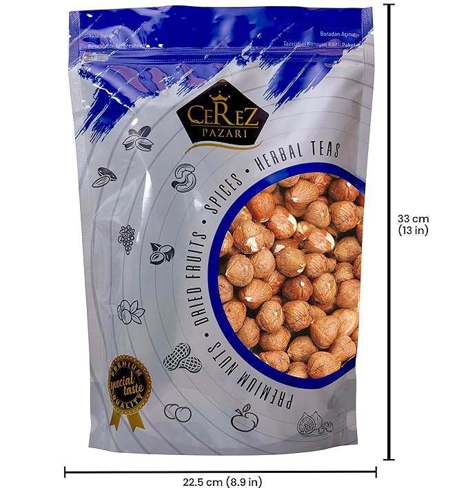 Cerez Pazari Turkish Raw Hazelnuts (Filberts), No Shell Natural Unsalted Hazelnuts, Healthy Keto Paleo Diet Snacks, Premium Quality, Gluten-Free, Vegan, Non-GMO, Resealable Bag, 2 lbs