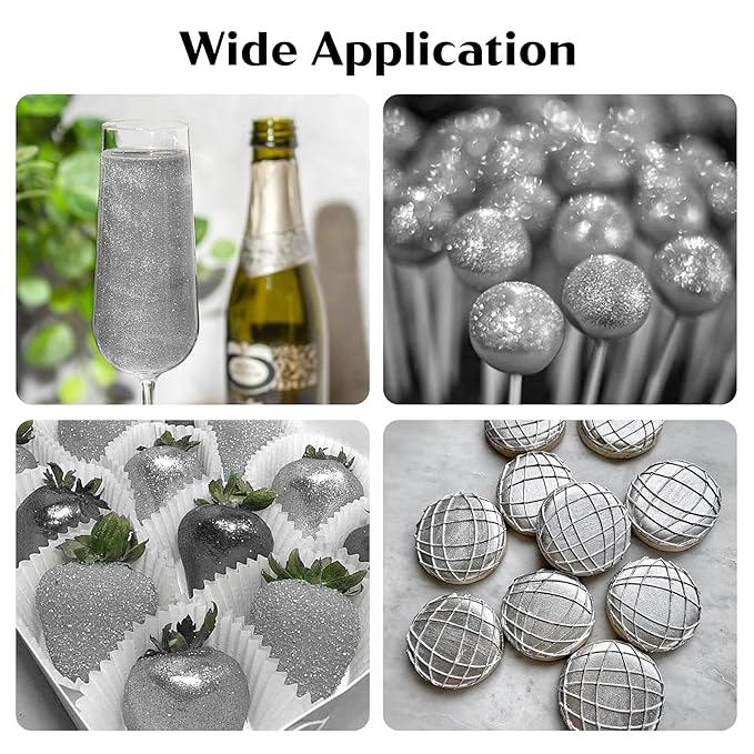 Silver Edible Glitter ??6g Luster Dust Drink Glitter, Food Grade Shimmer Powder for Cocktails, Cakes, Beverages, Chocolate & Candy