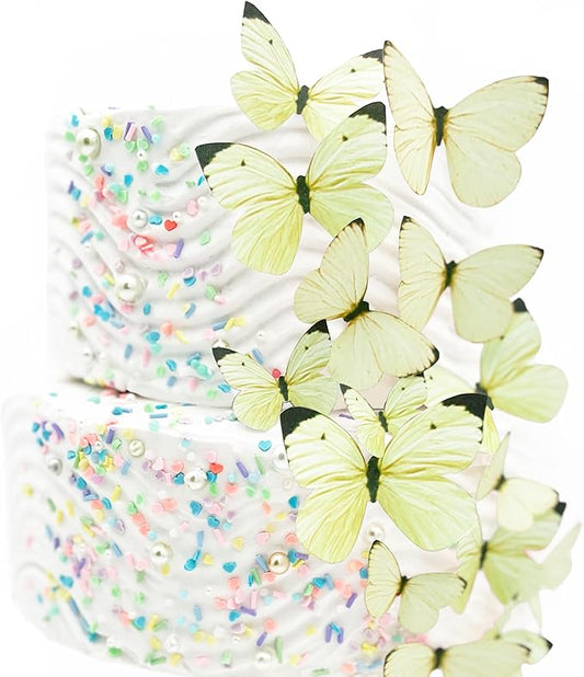Sugar Robot Edible Butterflies for Cake Decorating- Pastel Butterfly Decorations- Assorted Size - Cake Toppers and Cupcake Toppers Made in the USA - Premium Crafted (Yellow)