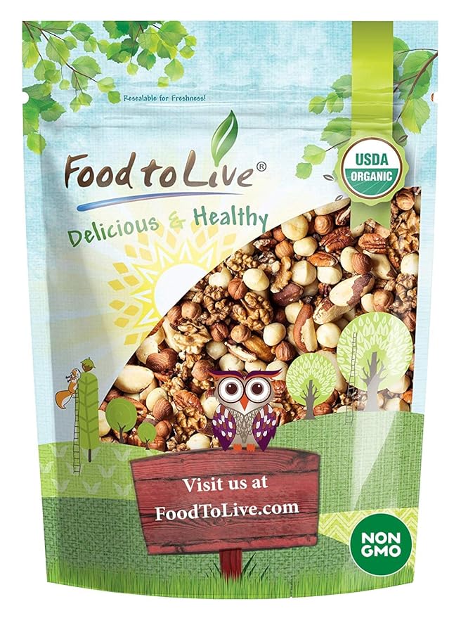 Food to Live Organic Keto Raw Nuts Mix, 8 Ounces ??Snack Contains Non-GMO Brazil Nuts, Pecans, Walnuts, Hazelnuts & Macadamia Nuts, Low Carb Vegan Superfood, Kosher, Non-Irradiated, No Added Sugar