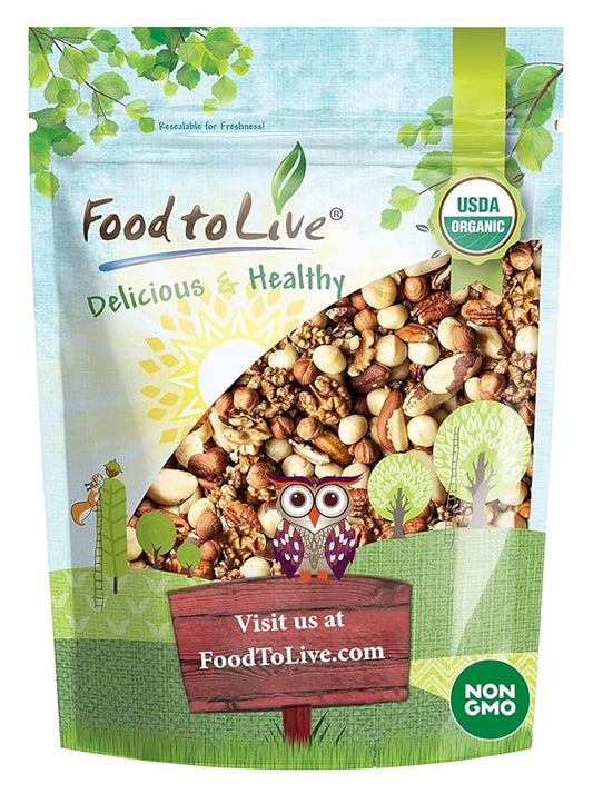 Food to Live Organic Keto Raw Nuts Mix, 1 Pound ??Snack Contains Non-GMO Brazil Nuts, Pecans, Walnuts, Hazelnuts & Macadamia Nuts, Low Carb Vegan Superfood, Kosher, Non-Irradiated, No Added Sugar