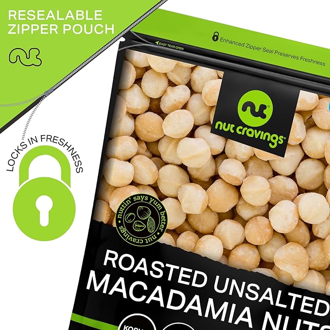 NUT CRAVINGS - Roasted Macadamia Nuts - No Shell, (16oz - 1 LB) Bulk Nuts Packed Fresh in Resealable Bag - Healthy Protein Food Snack, Food Assortments