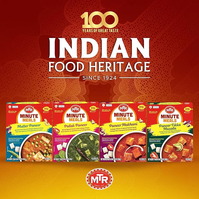 MTR Ready-To-Eat: Exotic Paneer Mix - Assorted Pack of 4 (Mutter Paneer, Palak Paneer, Paneer Makhani, Paneer Tikka Masala) - Authentic Indian Food with No Added Preservatives - Suitable for Vegetarians