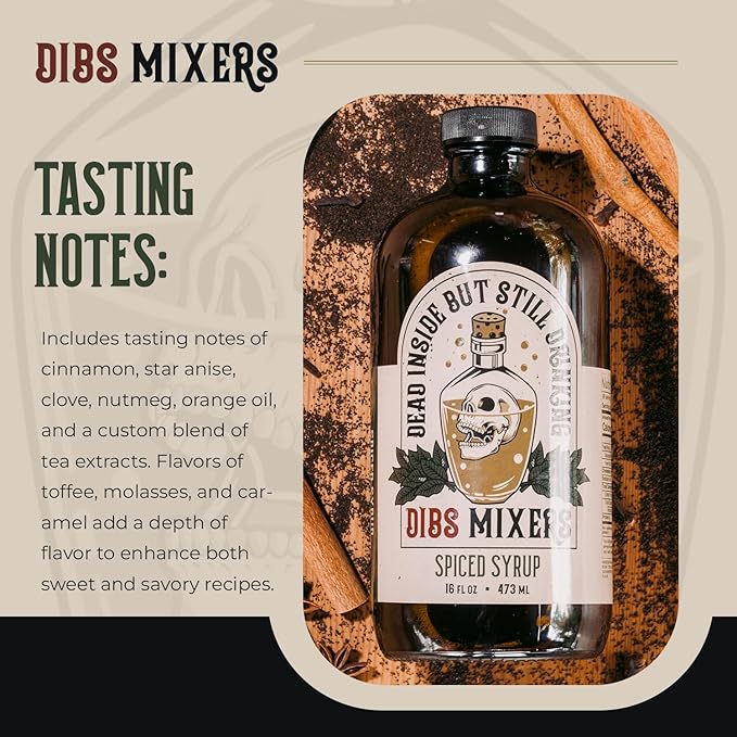 Dibs Mixers Spiced Syrup - Fall Spice Blend for Cocktails, Coffee, Pancakes & Desserts - With Cinnamon, Clove, Nutmeg & More - 16oz