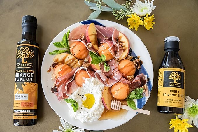 Liokareas Greek Honey Balsamic Glaze - Organic - NonGMO - 8.45oz - No Artificial Honey Flavor ONLY REAL Greek Honey - Made from Grapes Grown in Greece - NO ADDED SUGARS - Gluten Free - 6% Acidity