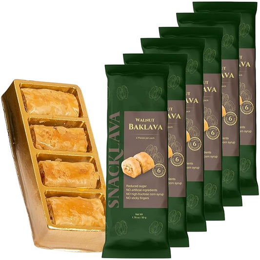 Snacklava Walnut Baklava Bites - 6 Pack (4 Pieces per Pack) - No Artificial Ingredients, Colors or Preservatives