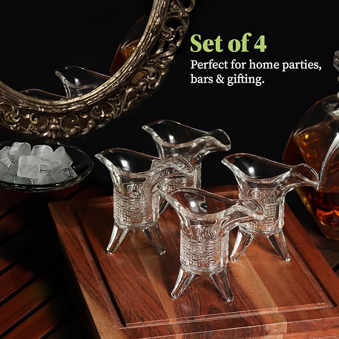 Soju Tequila Shot Glasses (Set of 4) – Retro Emperor Style Shot Glass - Soju Whiskey Tequila Baijiu - Perfect for Parties, Bars, Events, Home Bar