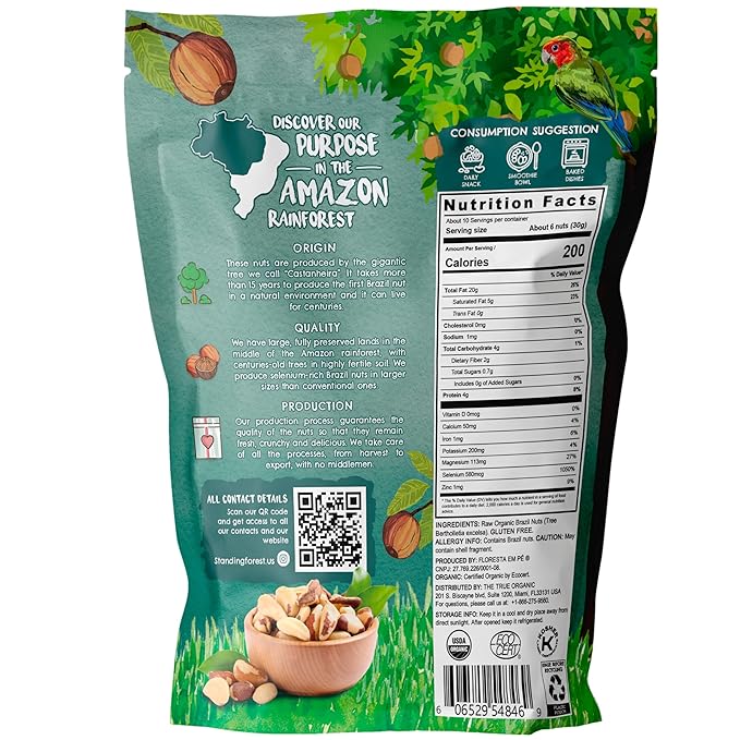 Snack The True Organic Brazil Nuts 7 oz – Raw and Unsalted – Kosher – Healthy-Rich in Vegetable Protein – Harvested in Amazon Rainforest – Fresh, Vegan and Gluten Free – Forest Up