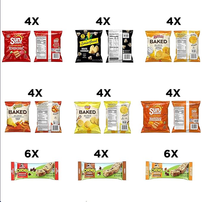 Frito Lay Snack Time Favorites with Baked, Smartfood, Sunchips and Quaker Chewy Granola Bars Variety Pack, (Pack of 40)