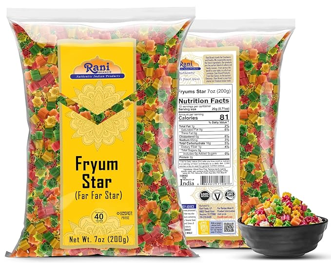 Rani Far Far/Fryums (Wheat & Tapioca Pellet) Star Shape 7oz (200g) ~ Vegan, Kosher, Uncooked, Used to Make Papad, Bhungra/Chip Snack
