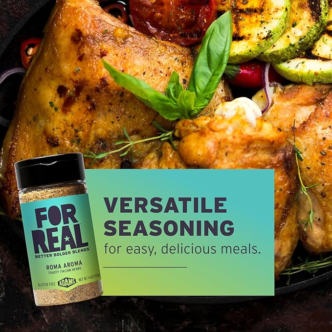 FOR REAL Roma Aroma Seasoning - Toasty Italian Herb Blend with Garlic, Basil & Parmesan - Gluten Free, Kosher, No Seed Oils or MSG - Bold Flavor for Pasta & More - 4oz