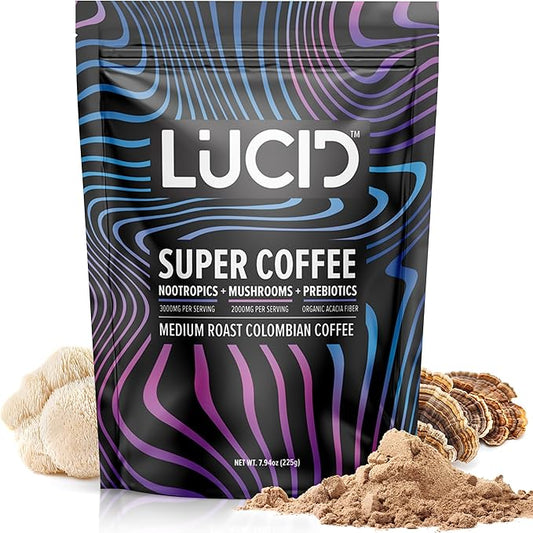 Lucid Superfood Organic Mushroom Coffee with Nootropics - Lion's Mane, Tremella, Cordyceps & Turkey