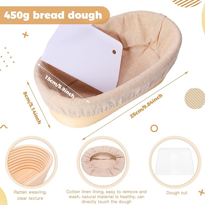 Gejoy 20 Sets Bread Proofing Baskets Bulk Shaped Banneton Dough Proofing Bowls Kit with Cloth Liner and Plastic Scraper Sourdough Proofing Basket for Home Sourdough Bakers (Oval, 10'')